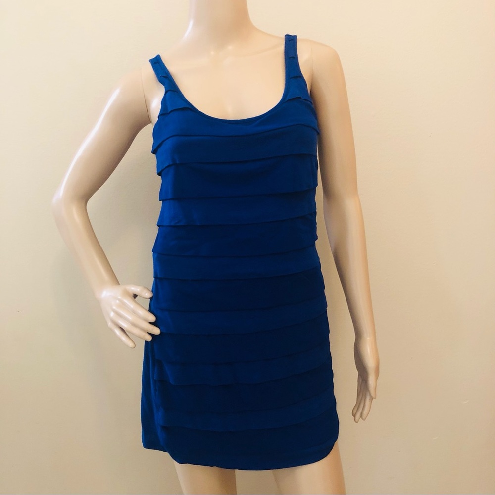 Express Royal Blue Tiered Ruffle Bandage Mini Dress